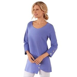 Soft Surroundings Cotton Artisan Tunic Top M Lilac Lagenlook Minimalist Coastal